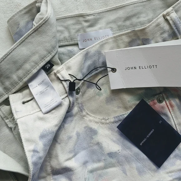 John Elliott Denim Shorts Tie Dye 5-Pocket Fray Hem White Purple Push Pop 29 NWT - Picture 14 of 14